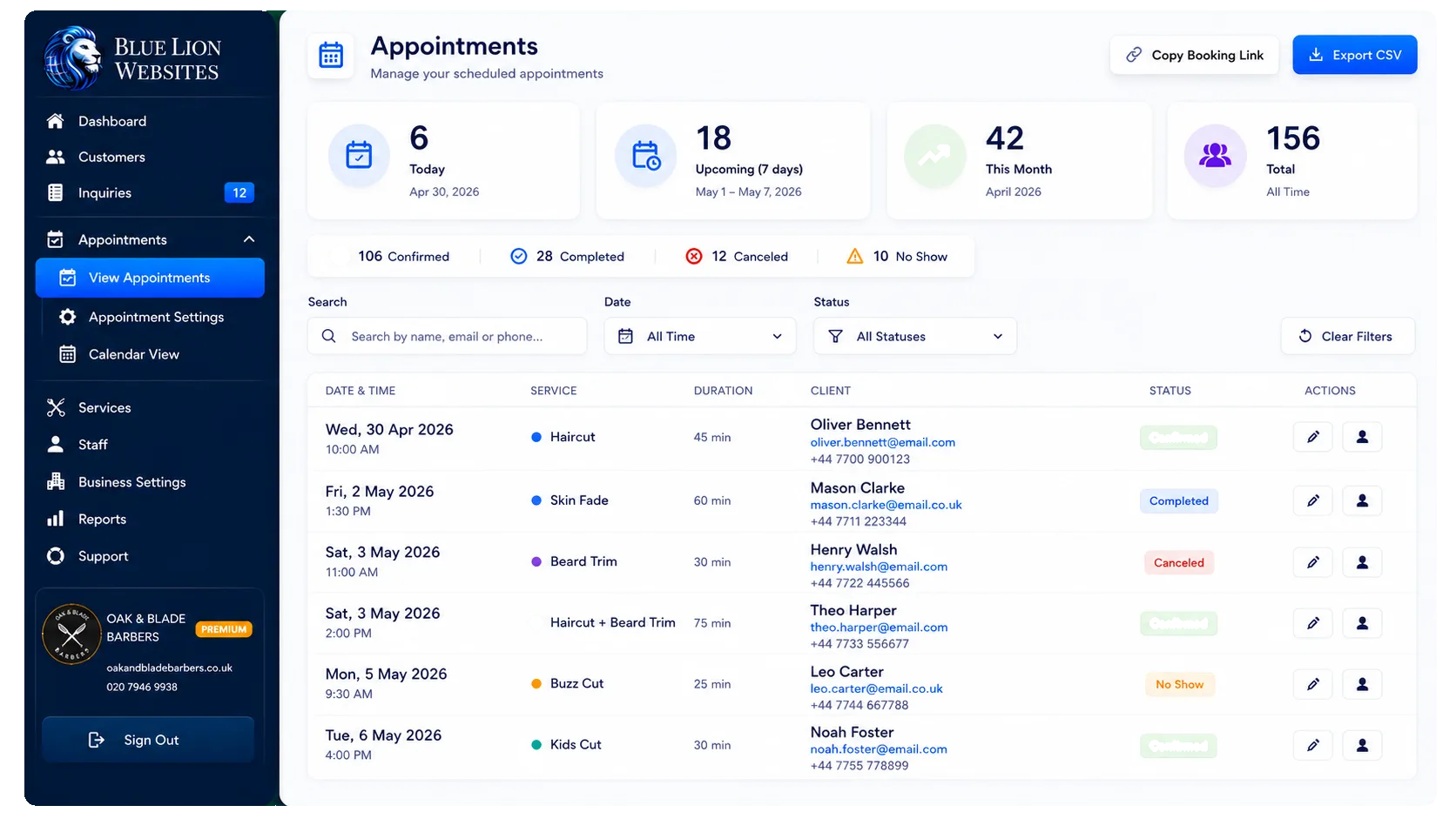 View all appointments dashboard