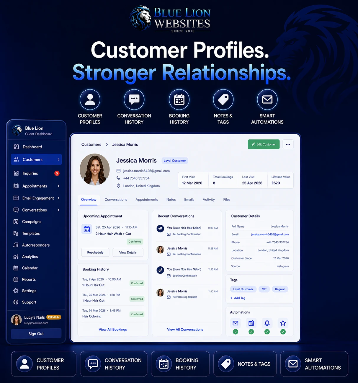 Customer profile and booking history view