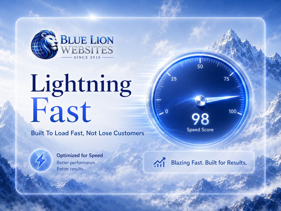 Blue Lion fast website preview showing high speed performance dashboard