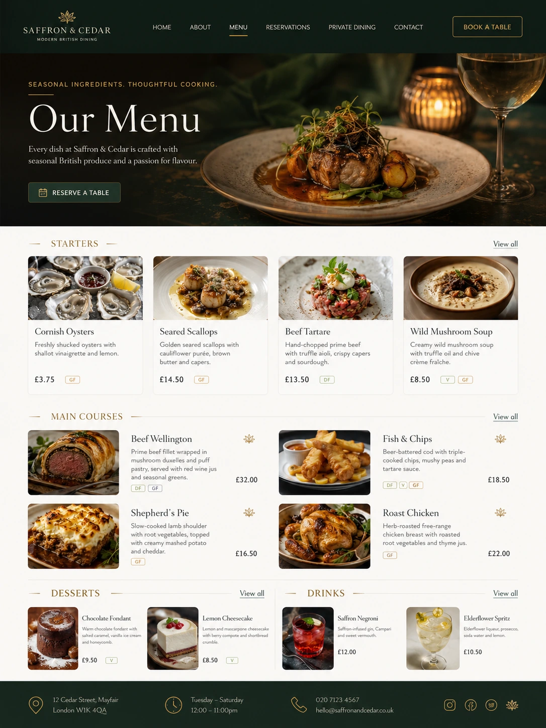 Website — Digital menu