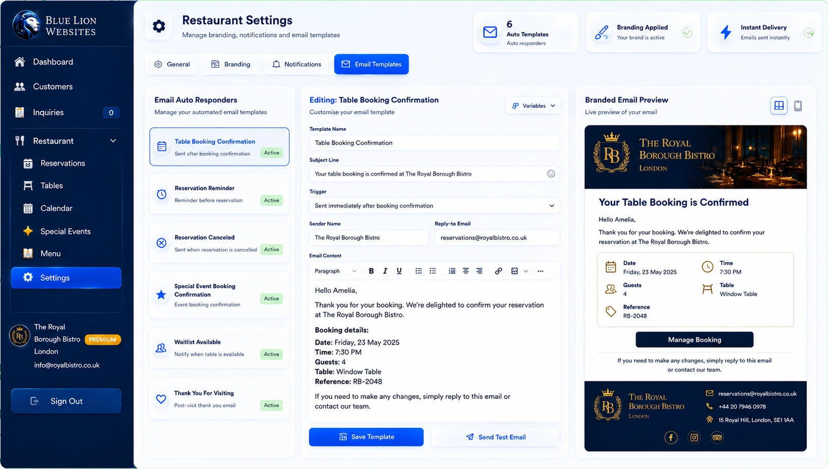 Branded email confirmation templates
