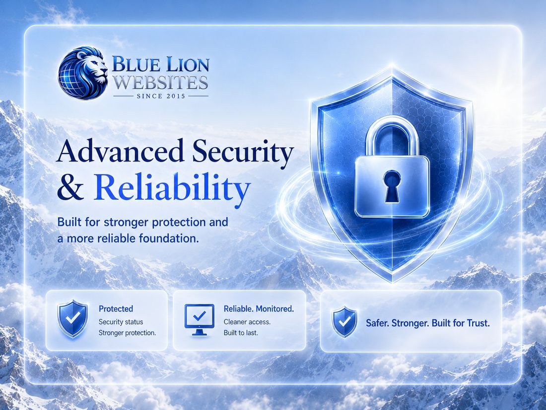 Blue Lion secure website preview with encryption and data protection visuals
