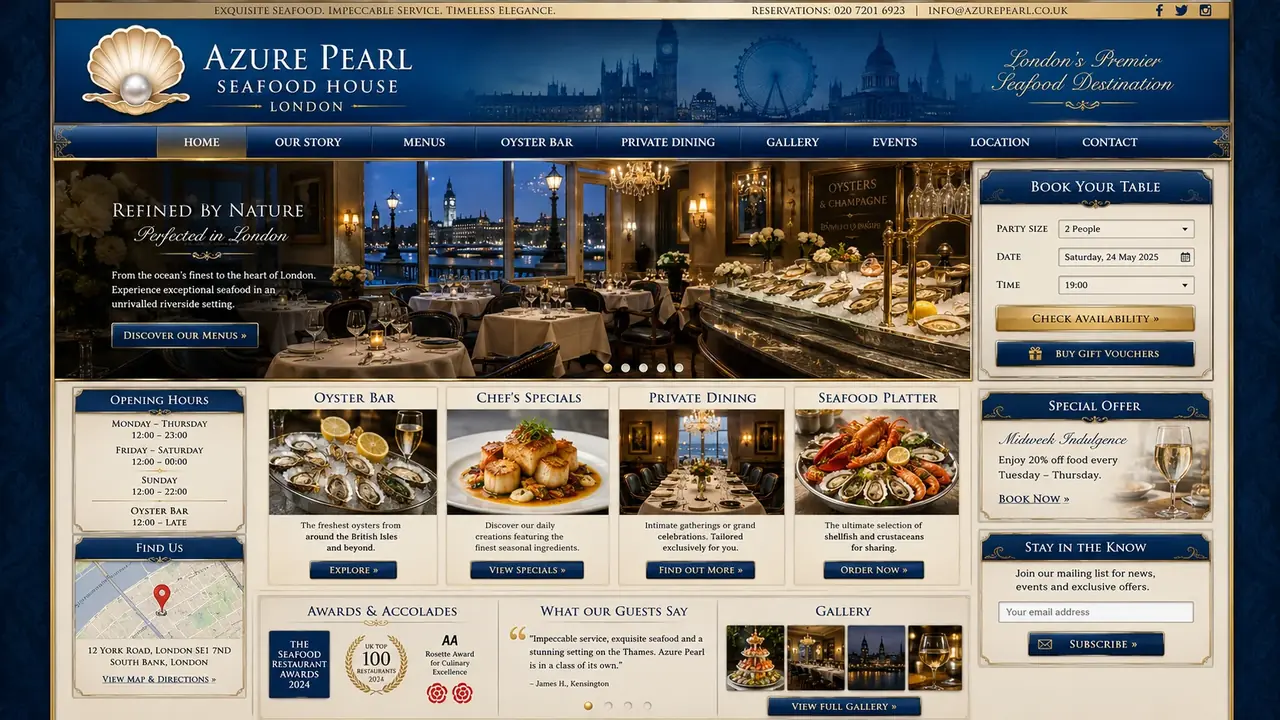 Before redesign - outdated restaurant website with cluttered 2000s layout