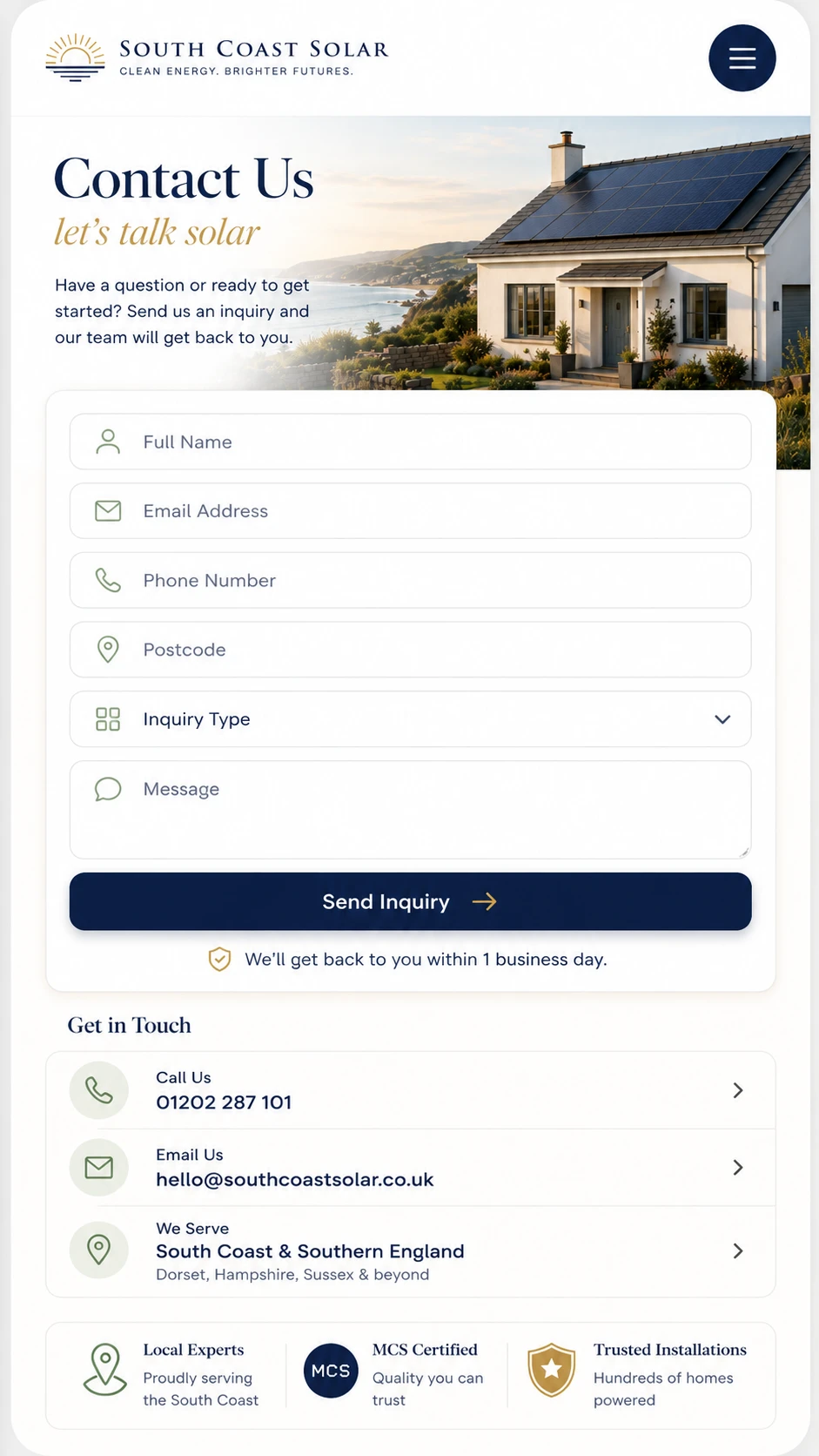 Solar panel company — mobile view