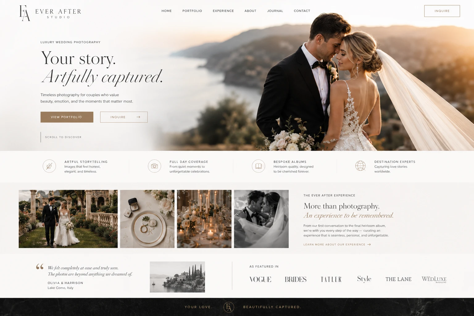Wedding photography website — desktop view