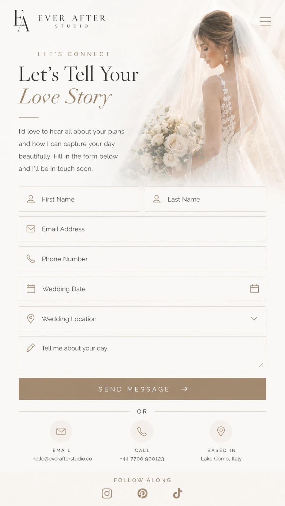 Wedding photography website — mobile view