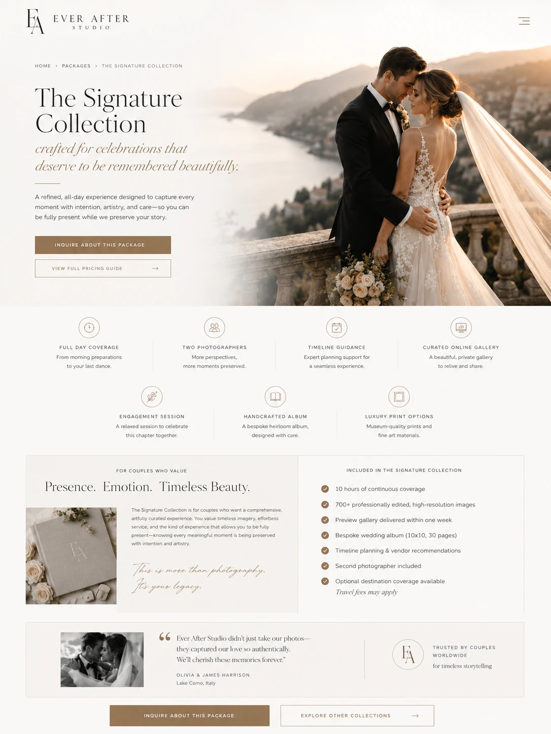 Wedding photography website — tablet view